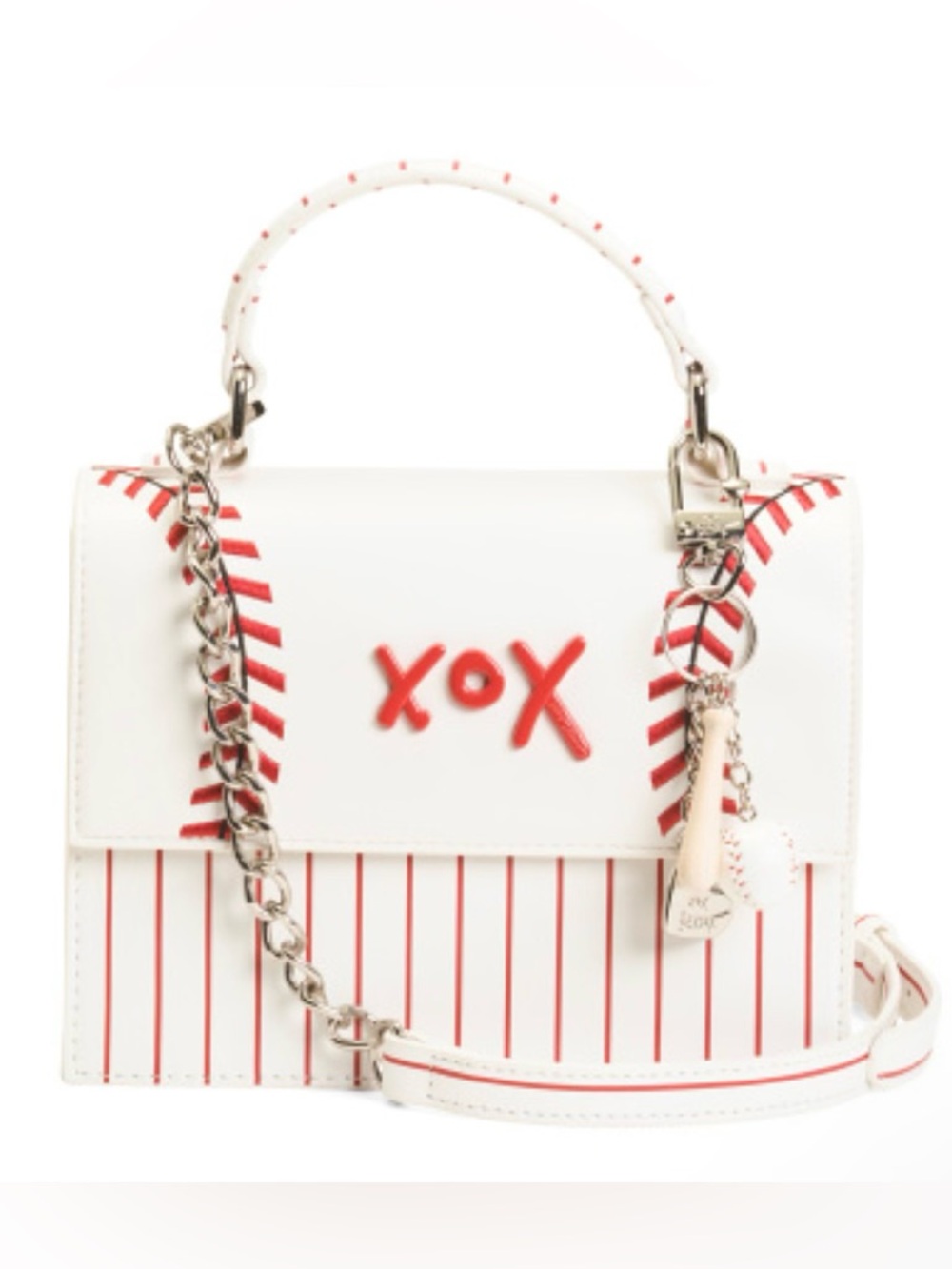 Betsey Johnson White & Red Striped Baseball-Accent Crossbody Top-Handle Bag NWT